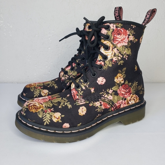 Dr. Martens Shoes - Dr. Martens Black Floral Combat Victorian Rare Boots